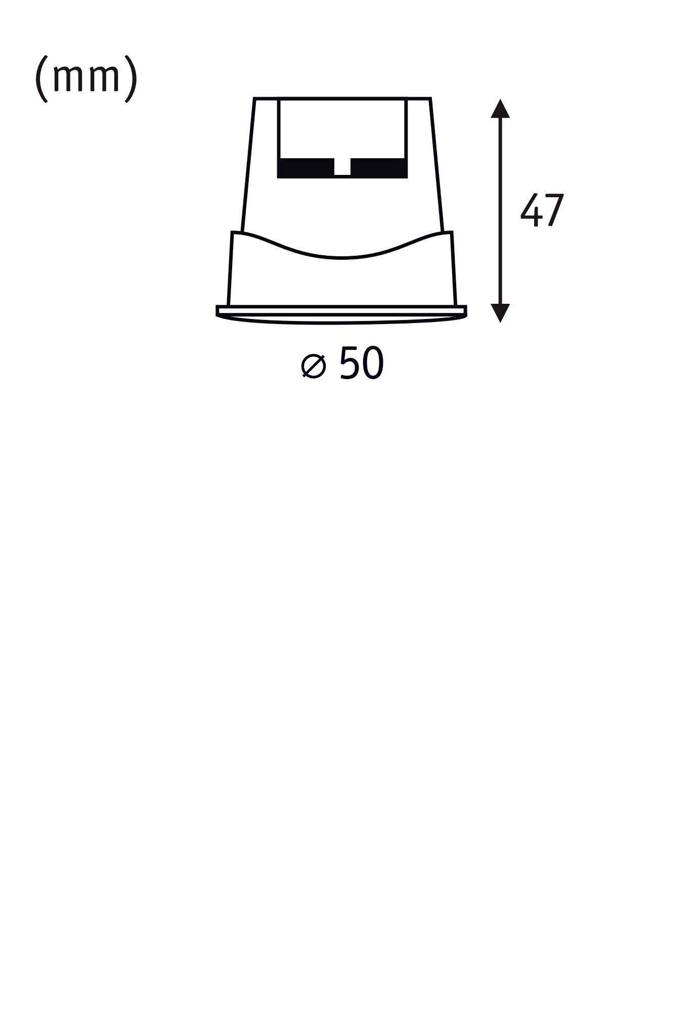 Diagramm eines runden Behälters mit einem Durchmesser von 50 mm und einer Höhe von 47 mm, mit Maßangaben in Millimetern.