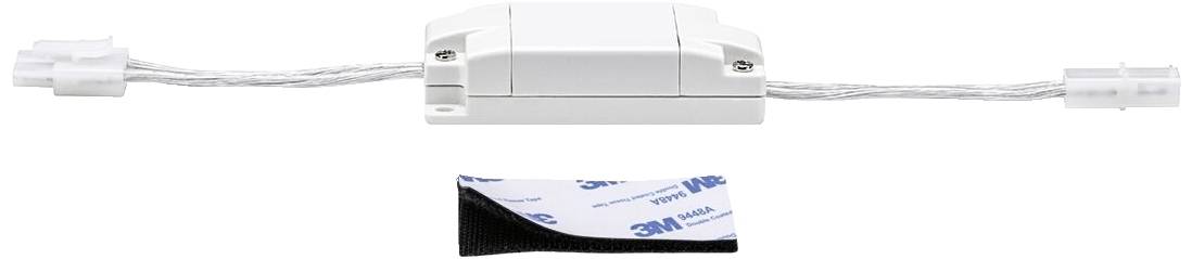 Weißer LED-Connector für Streifen, seitliche Anschlüsse für Kabel. Enthält ein 3M-Klebeband zur Befestigung.