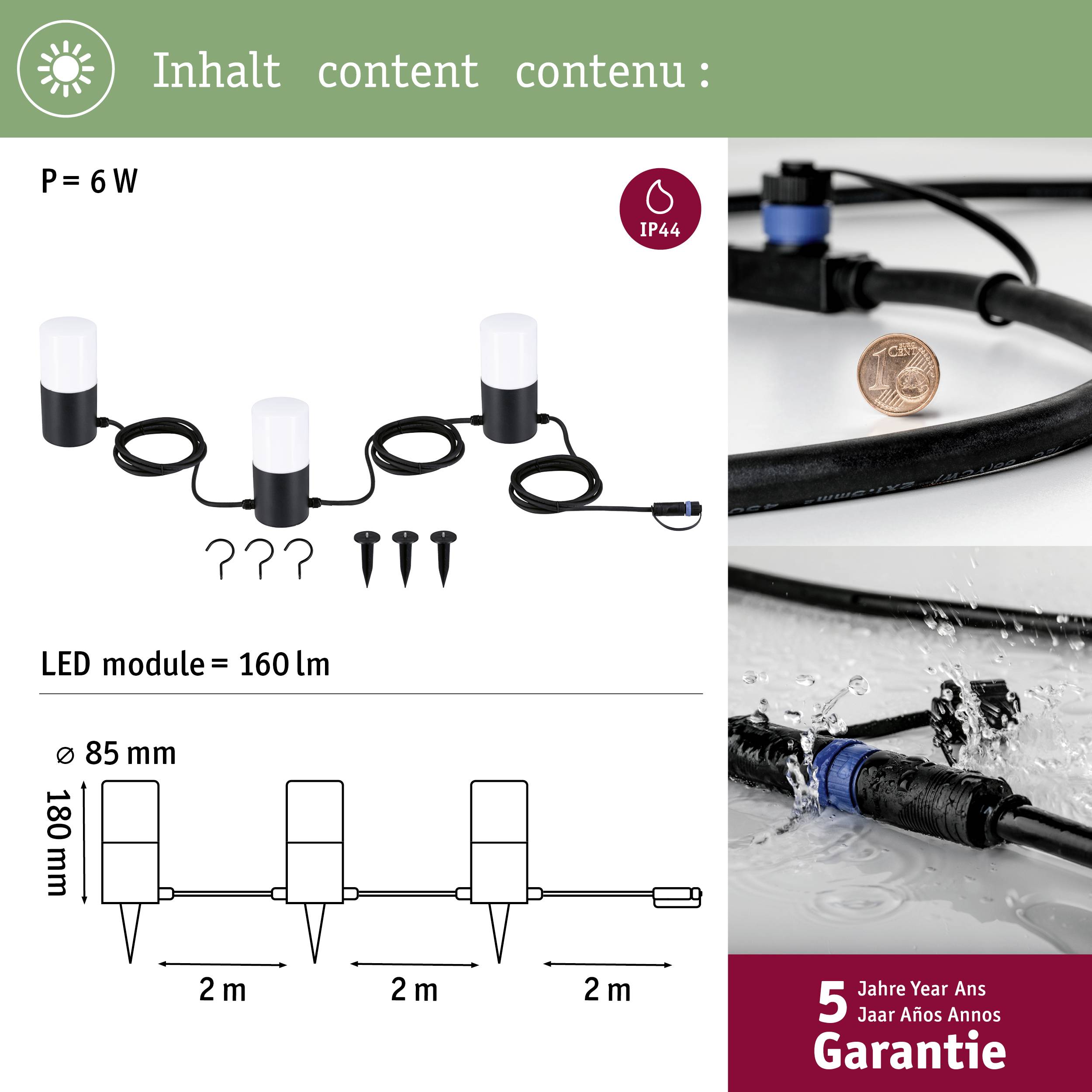Paulmann 94761 Beleuchtungssystem Plug & Shine LED-Lichterkette LED 6W Warmweiß Anthrazit