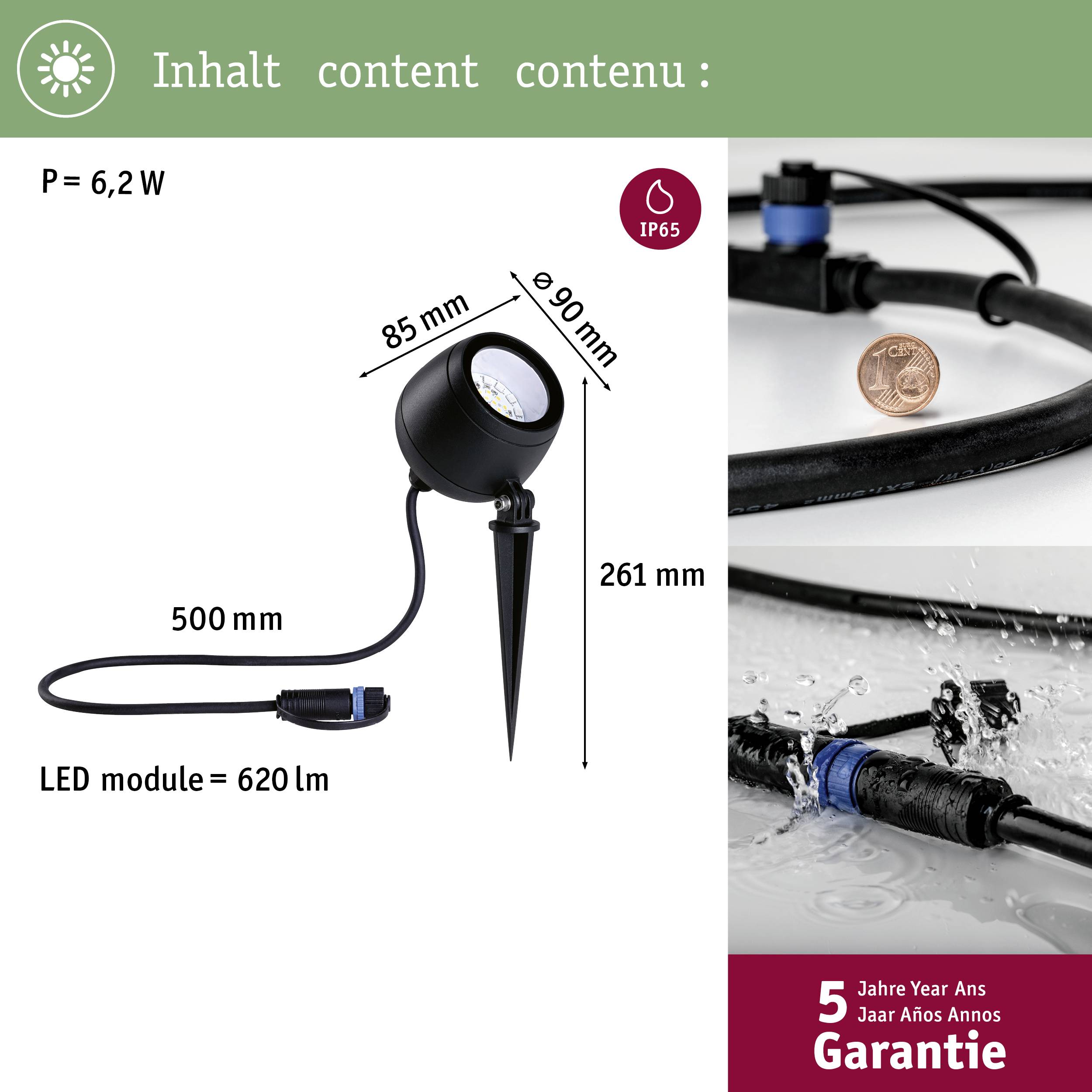 Paulmann 94769 Beleuchtungssystem Plug & Shine LED-Gartenstrahler LED 6.2W RGB Anthrazit