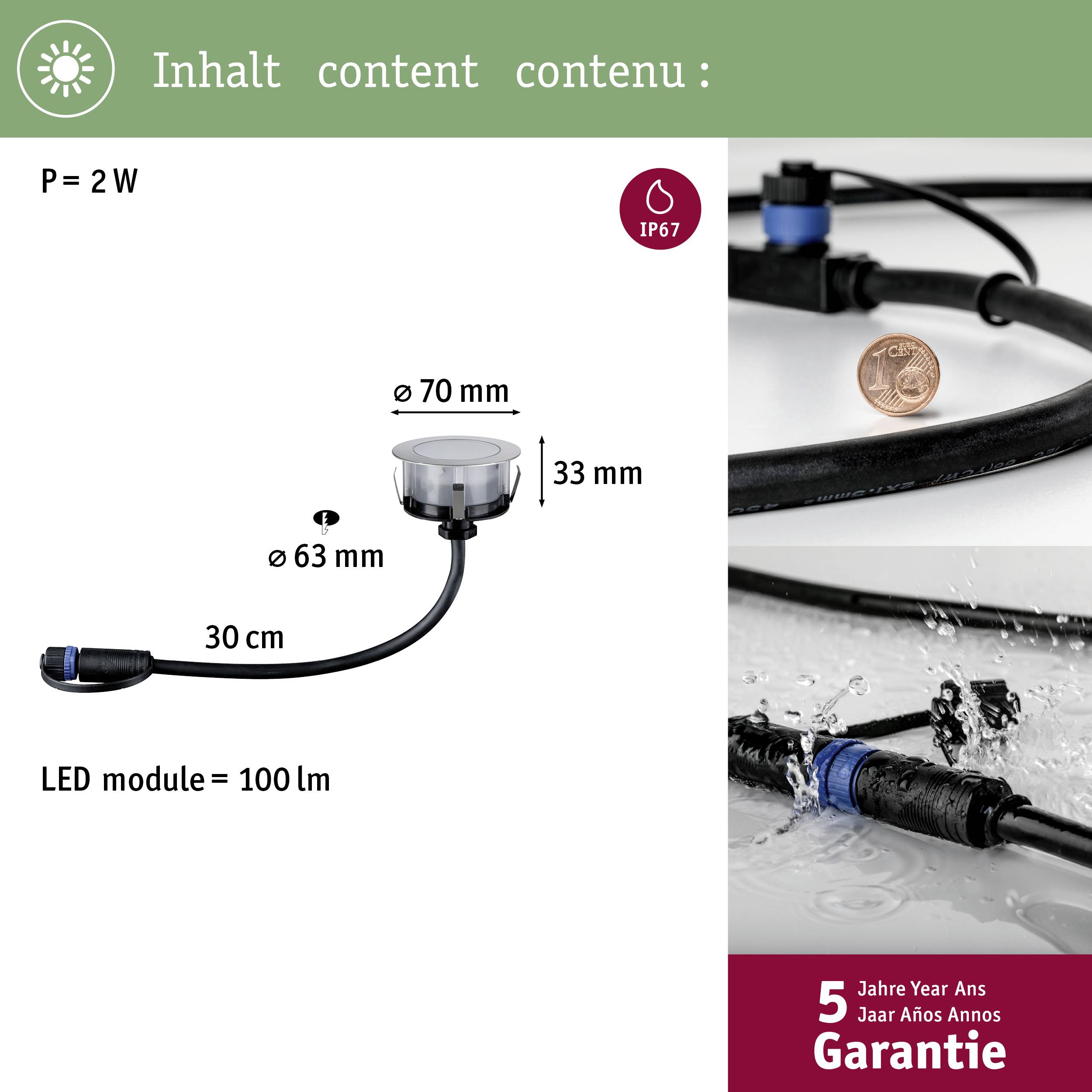 Paulmann 94751 Beleuchtungssystem Plug & Shine LED-Außeneinbauleuchte (Erweiterung) LED 2W RGBW Edelstahl