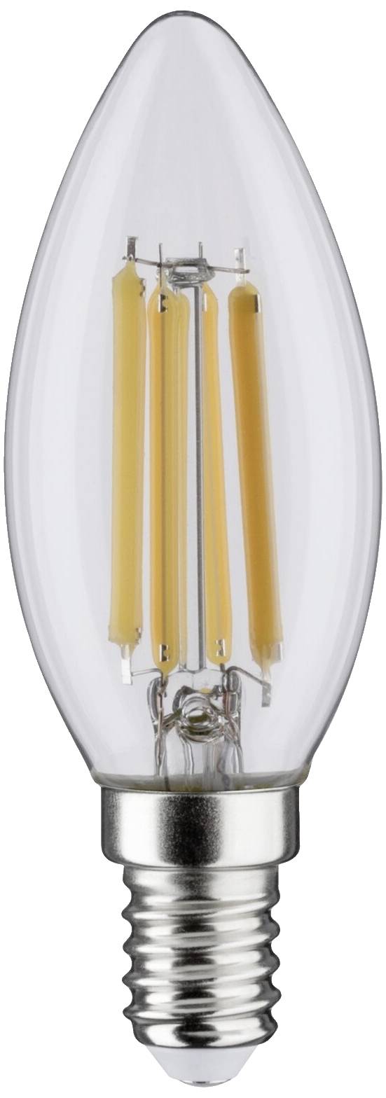 Leuchte mit filigranem LED-Filament, Tropfenform, klarem Glas, metallischer Schraubsockel.