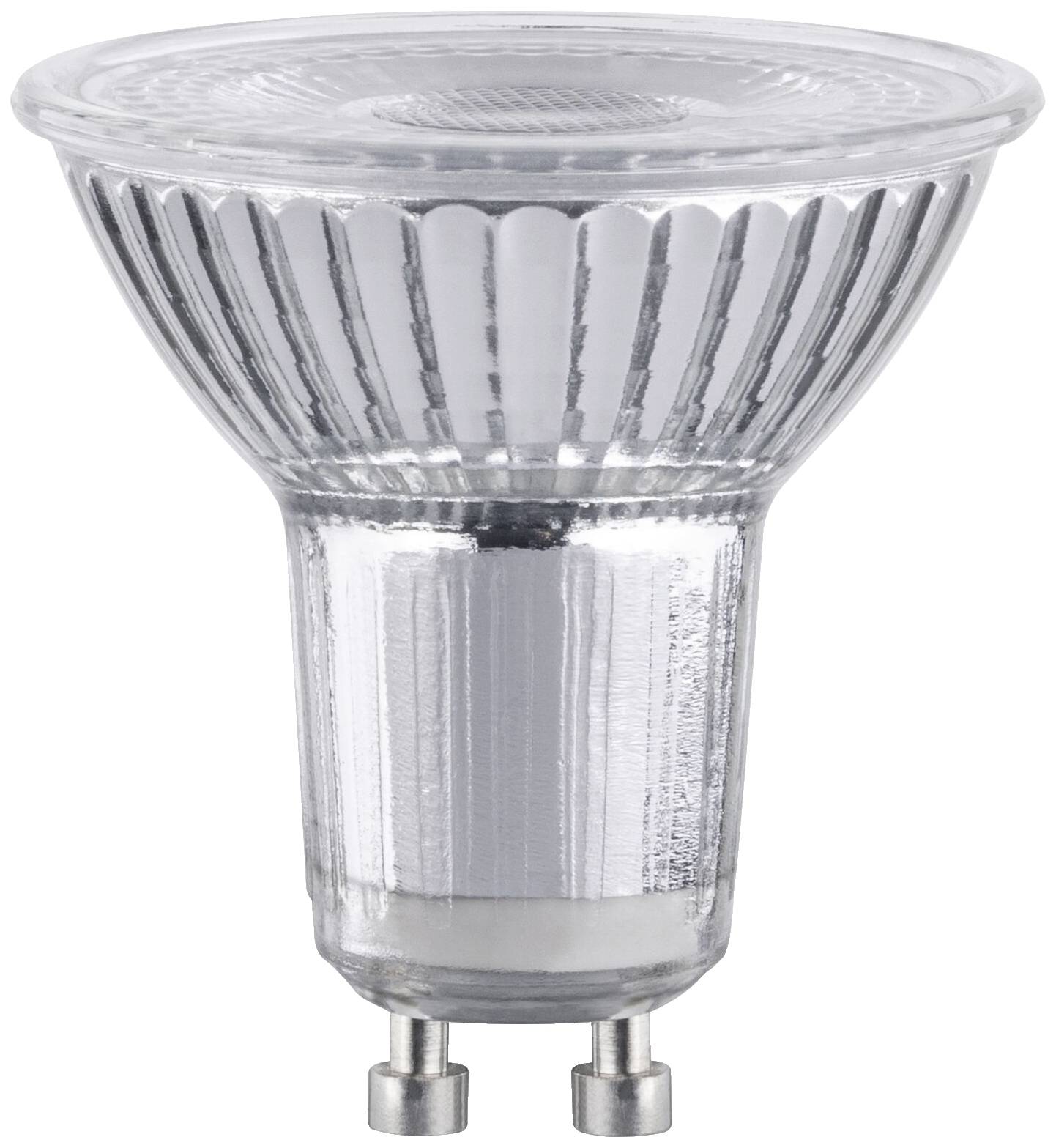 Eine LED-Spotlampe mit Glasgehäuse und GU10-Sockel, geeignet für gerichtete Beleuchtung in Innenräumen.