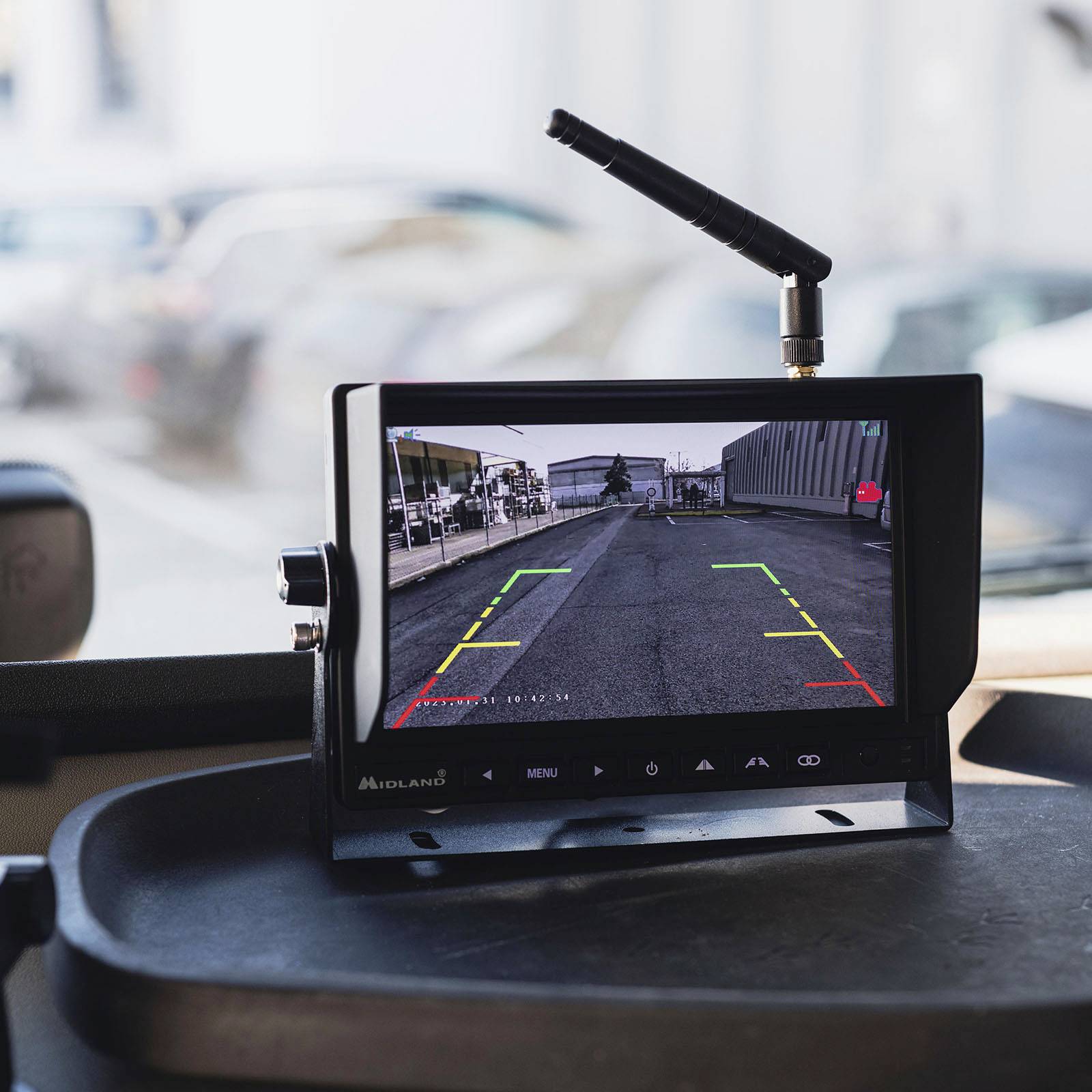 Midland Truck Guardian PRO Funk-Rückfahrvideosystem 4 Kamera-Eingänge, Abstandshilfslinien, IR-Zusa