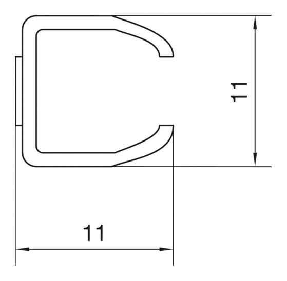 Technische Zeichnung eines Profils in C-Form mit Maßen 11 x 11 mm.