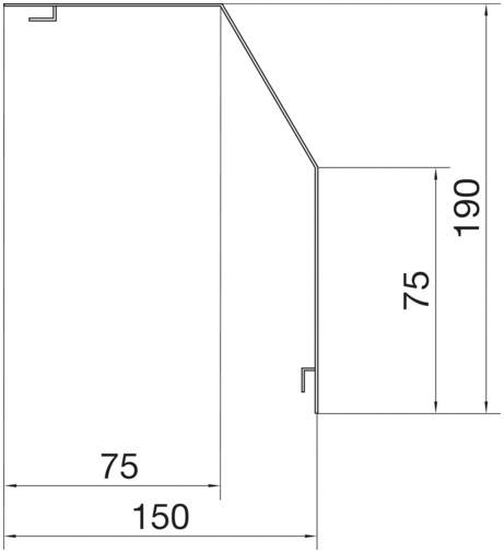 Technische Zeichnung eines L-förmigen Profils mit Maßen: Höhe 190 mm, Breite 75 mm, seitlicher Abschnitt 75 mm.
