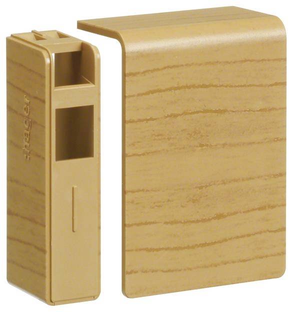 Rechteckige, beige Kunststoffabdeckung und ein passendes Bauteil mit offenen Rechtecken.