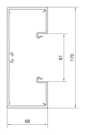 Technische Zeichnung eines rechteckigen Metallprofils mit Maßen 68 mm Breite und 170 mm Höhe. Eine innere Aussparung von 81 mm.