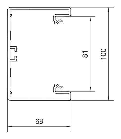 Strichzeichnung eines Profils mit rechteckiger Form. Innenmaße: 81 mm x 100 mm. Außenbreite: 68 mm. Technische Details und Proportionen.