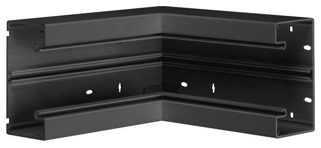 Schwarzes L-förmiges Metallprofil, das zur Konstruktion oder Montage von Ecken in architektonischen Strukturen verwendet wird.