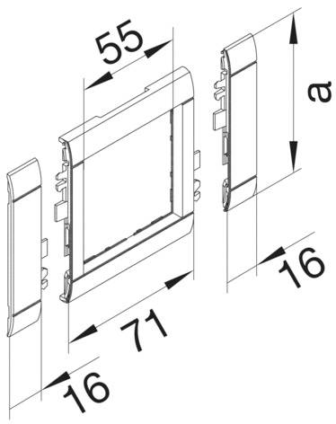 Technische Zeichnung eines rechteckigen Rahmens mit den Maßen: Breite 71 mm, Höhe 55 mm, seitliche Tiefe 16 mm.