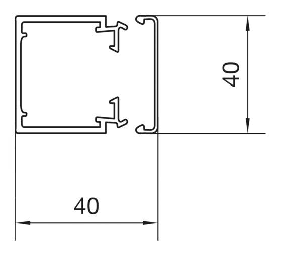 Technische Zeichnung eines quadratischen Aluminium-Profils mit den Abmessungen 40x40 mm dargestellt.