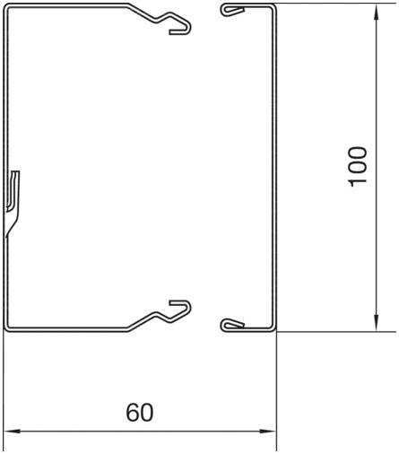Strichzeichnung eines Rechtecks mit den Maßen 60x100, enthält Haken an den Ecken und an einer Seite einen kleinen Einschnitt links.