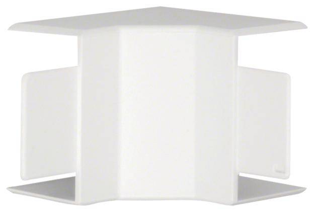 Weiße, geometrische Plastikform mit symmetrischen, abstehenden Seiten, ähnelt einem modernen Designobjekt oder Büroeinsatz.