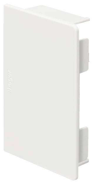 Rechteckige weiße Abdeckplatte mit seitlichen Halterungen, geeignet für Elektroinstallationen.