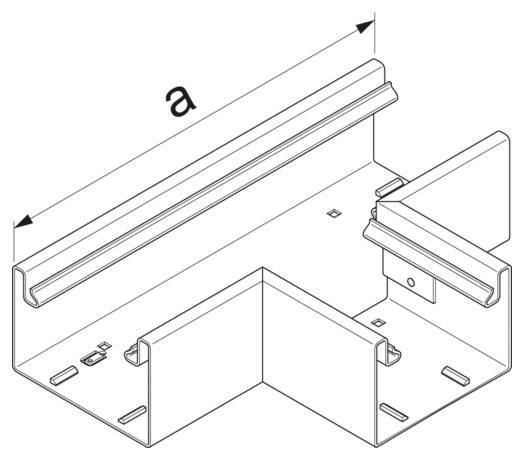 Technische Zeichnung eines Metallverbindungsstücks in T-Form, Maße 'a' angegeben, mit vorgebohrten Löchern für die Montage.