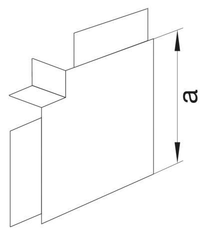 Diagramm einer Faltung mit drei Laschen, die Faltlänge 'a' anzeigend. Die mittlere Lasche ragt weiter heraus als die seitlichen.