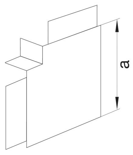 Diagramm einer dreidimensionalen Form mit rechteckigen Erweiterungen und einer markierten Breite 'a', die die Dimension anzeigt.