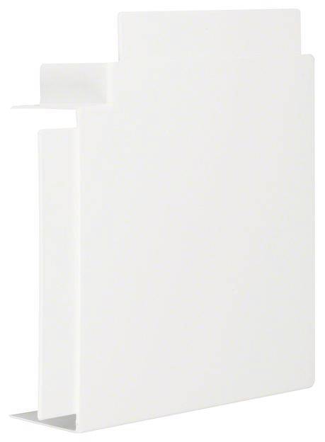 Ein weißer PVC-Kanal mit rechteckiger Form und schmalem Profil, seitliche Öffnung zum Verdecken von Kabeln an Wand- oder Deckenmontage.