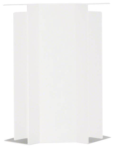 Weiße, minimalistische Stehlampe mit modernem Design. Die Lampe hat eine sechseckige, prismatische Form mit breiten flachen Paneelen.