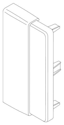 Isometrische Zeichnung eines rechteckigen Gehäuses mit seitlichen Stegen, möglicherweise ein technisches Bauteil oder Gehäuseteil.