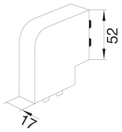 Technische Zeichnung eines abgewinkelten Bauteils mit den Maßen 52 mm Höhe und 17 mm Breite, zeigt Profilansicht.