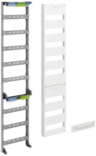 'Montageset für Verteilerkasten' zeigt Metallrahmen mit Kunststoffabdeckungen, geeignet zur Aufnahme elektrischer Installationen.