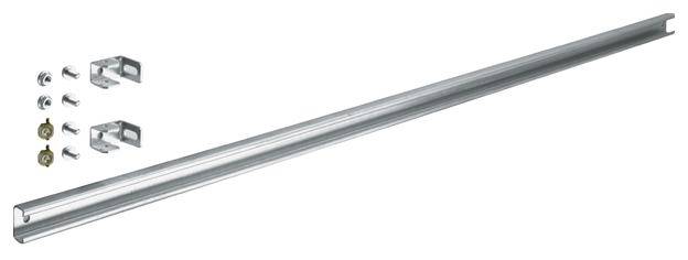 Metallschiene mit Montagezubehör, einschließlich Schrauben, Muttern und Halterungen, für Befestigungslösungen.
