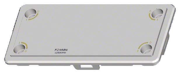 Metallplatte mit rechteckigem Design, vier runden Befestigungslöchern an den Ecken und der Aufschrift 'FZ-460N'.