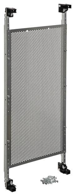 Ein perforiertes Metallgitter mit einem rechteckigen Rahmen, das mit mehreren Schrauben auf dem Boden befestigt werden kann.