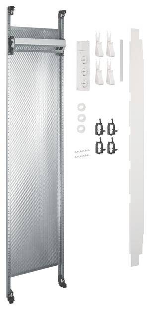 Metallgestell-Set mit Gitternetz und Montagematerial, bestehend aus Schrauben, Halterungen und Befestigungsklemmen. Ideal für Regalsysteme.