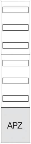 Diagramm einer vertikalen Reihe mit sieben gleich großen rechteckigen Kästchen. Das siebte Kästchen ist beschriftet mit 'APZ'.