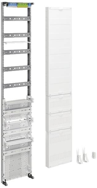 'Montageset für Zählerschrank' mit Metallrahmen, Abdeckplatten und Befestigungsteilen. Geeignet für die Installation in Gebäuden.
