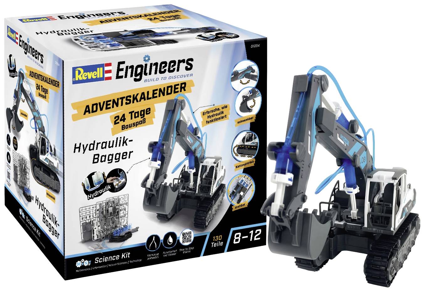 Revell Engineers Adventskalender "Engineers Excavator" Hydraulik-Bagger Technik Adventskalender Altersklasse ab 8 Jahre