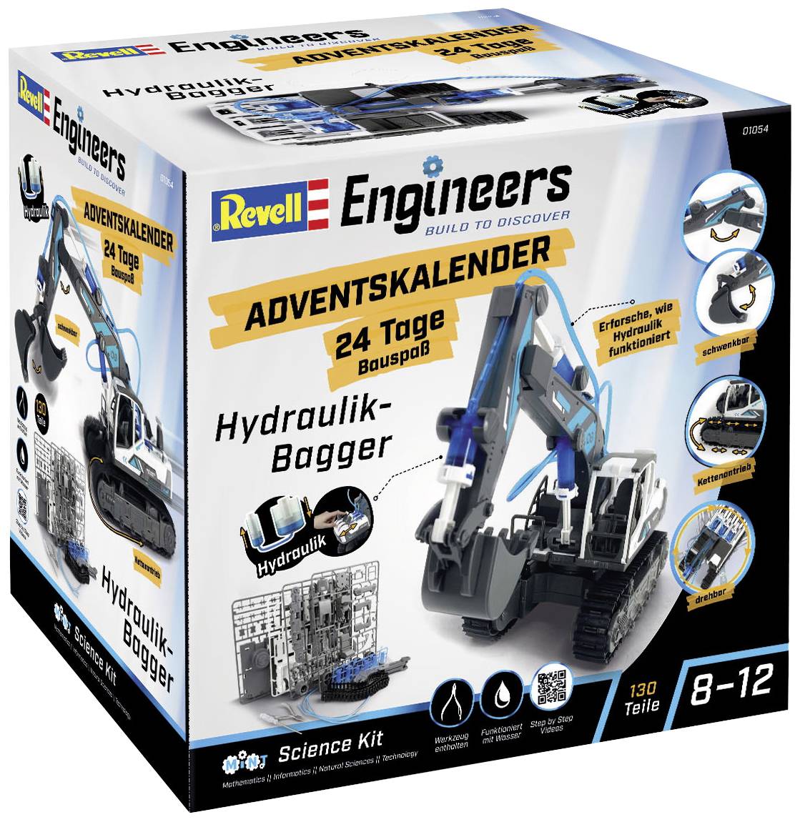 Revell Engineers Adventskalender "Engineers Excavator" Hydraulik-Bagger Technik Adventskalender Altersklasse ab 8 Jahre