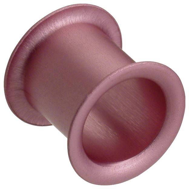 Rosa Zylinder aus Metall mit breitem Rand, ähnlich einem Tunnelpiercing.