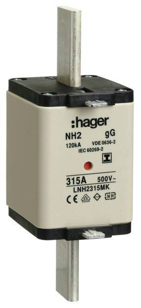 Sicherung NH2, Kategorie gG, 120kA, 500V, 315A, Hersteller Hager, Normen VDE 0636-2 und IEC 60269-2