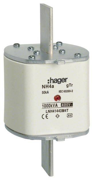 'Kraft-Sicherungseinsatz Hager NH4a gTr' mit Angaben: 50kA, 1000kVA, 400V, IEC 60269-2.