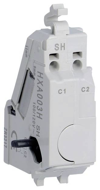 Ein einzelner elektrischer Schalter, seitlich dargestellt. Auf der Oberfläche sind die Bezeichnungen 'HXA003H SH', 'C1', und 'C2' sichtbar.