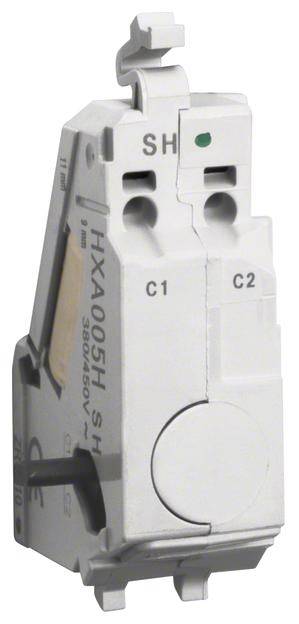 Ein weißes elektrisches Bauteil mit den Markierungen 'SH', 'C1', und 'C2'. Es hat einen grünen Punkt und ist für 380-450V ausgelegt.