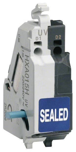 Ein weißes elektronisches Gerät mit der Aufschrift 'SEALED'. Es hat Anschlüsse oben und rechts sowie Markierungen für UV und D2.