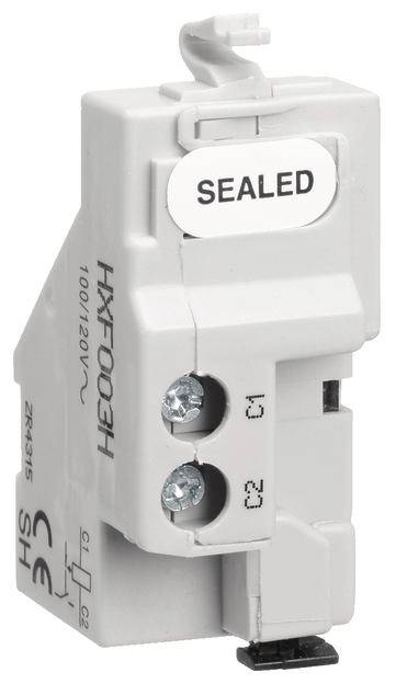 Grauer elektrischer Komponentenschalter mit der Beschriftung 'SEALED', zwei Schrauben und CE-Kennzeichnung, geeignet für 100/120V.