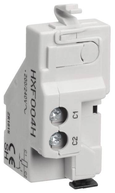 Weißes elektrisches Bauteil mit Schrauben, Kennzeichnung 'HX004H', Spannung '200-240V'.