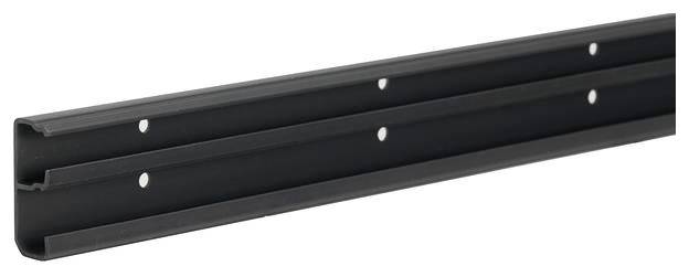 Schwarzes Metallprofil mit Löchern, geeignet für Bau- oder Montagezwecke.