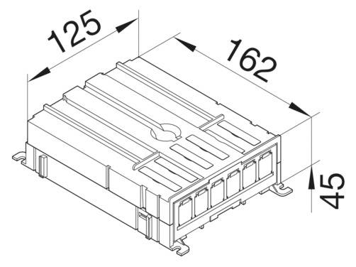 Technische Zeichnung eines rechteckigen Bauteils mit den Maßen 125 x 162 x 45 mm.