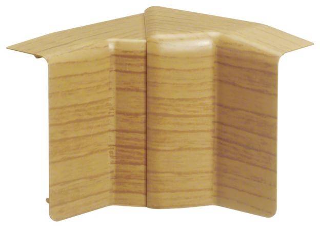 Braunes Holzverbindungsstück mit rechteckigem Profil, zeigt zwei rechte Winkel und eine glatte Holzmaserung.