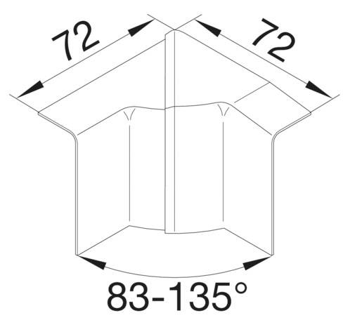 Eine technische Zeichnung eines Eckprofils mit Abmessungen: Seite 72, Ecke 83-135 Grad.