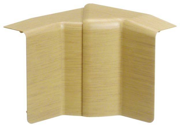 Holzfarbenes Winkelelement in Form eines Inneneckens, wahrscheinlich als Teil einer Verkleidung oder eines Möbelstücks.