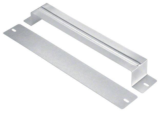Metallgriff in silberner Farbe, bestehend aus einem Barren mit rechtwinkligen Befestigungen, geeignet für Schiebetüren oder Möbel.
