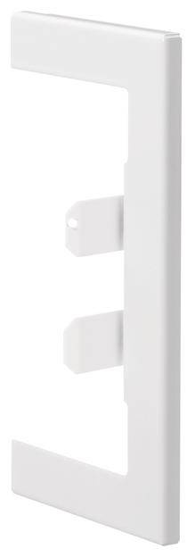 Weiße, rechteckige Kunststoffabdeckung mit zwei Clips, wahrscheinlich für Wandmontage oder Abdeckung von Geräten geeignet.